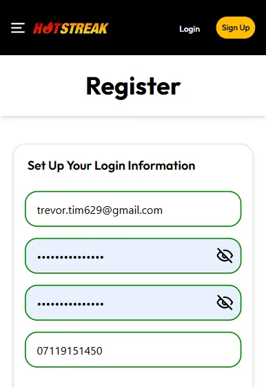 Registration step 1 - sign up button