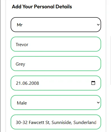 Registration step 2 - personal details